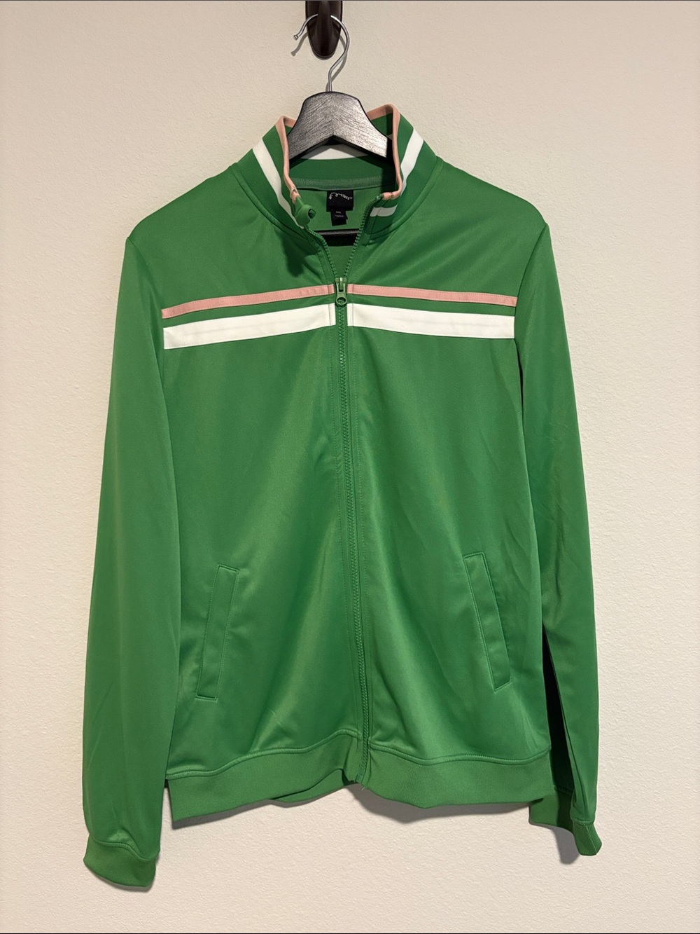 Classic Green Tracksuit with White and Pink Stripes
